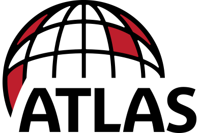 Atlas roofing and exterior home repair logo featuring a globe design with red sections and bold text, serving Cincinnati Ohio