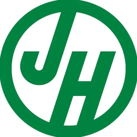 Green circular logo with white "JH" lettering, representing James Hardie roofing and siding materials