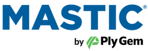 Mastic by Ply Gem logo in blue with registered trademark symbol