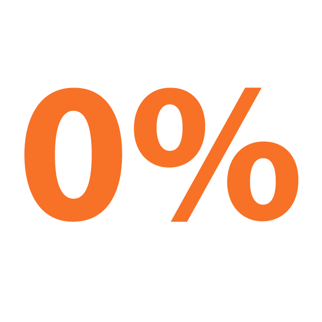 Zero percent symbol in bold orange text