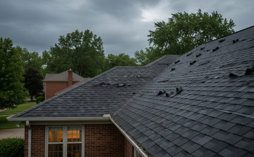 Visible roof damage after a storm, representing the type of claims Empire Contractors and Blake Maslin help homeowners challenge after insurance carrier denials.